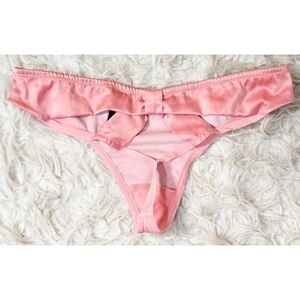 Victoria's Secret Thong Pink Velvet Bow Cutout Very Sexy Lingerie Satin Silky